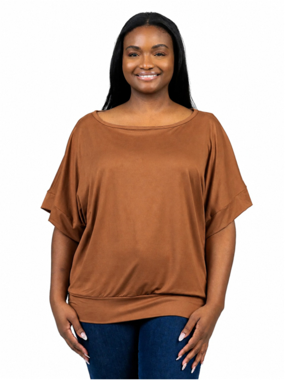 24Seven Size Large Bronze Brown Short Sleeve Loose Fitting Dolman Top NWT